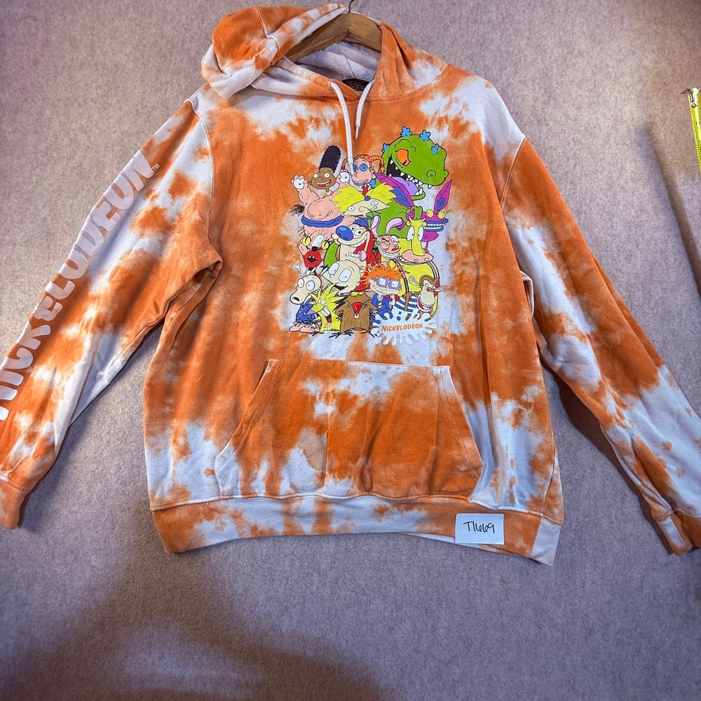 Nickelodeon‎ 90s Cartoon Tie Dye Hoodie Orange White Rugrats Hey Arnold Large